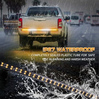 XRIDONSEN 60 inch Truck Strobe Lights Strip 360 LED Amber White Rear Window Tailgate Emergency Lights Flashing Warning Hazard Safety for Tow Plow Trucks Construction Vehicles Pickup - color: Amber/White