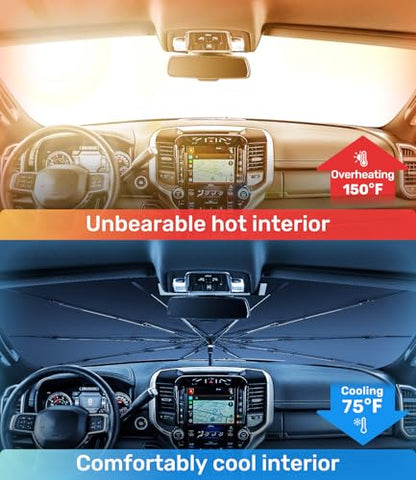 Zanch Upgrade Windshield Sun Shade, Custom Fit for Dodge RAM 1500 2500 3500 [Titanium-Silver Reflective Coating] Blocks 99% UV & Heat, Sunshade Umbrella for RAM 1500 2500 3500, 2015...2023 2024 2025 - size: For RAM 1500/2500/3500 (2015-2025)