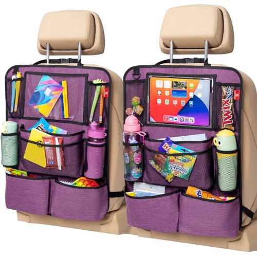 Helteko Backseat Car Organizer, Kick Mats Back Seat Protector with Touch Screen Tablet Holder, Back Seat Organizer for Kids with 9 Storage Pockets, Travel Accessories (2 Pack, Violet) - color: Violet