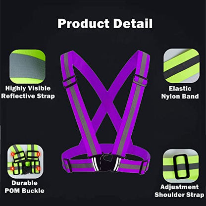 Reflective Vest, High Visibility Safety Vest Straps Reflective Gear for Night Running Walking Cycling for Men Women Kids - color: Purple