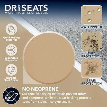 Dri Seats Waterproof Car Seat Cover – Premium Sweat Towel with Slip Resistant Backing for Front Seats in Cars, Trucks, SUVs – Universal Seat Covers & Liner, Easy Install (Tan, Large) - color: Tan, size: Large