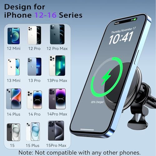 Magsafe Car Mount Wireless Car Charger [15W PRO ] Universal Vent Car Charging Fits iPhone16 Pro Max Plus Mini 17 16 15 14 13 12