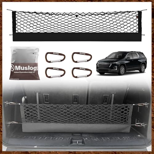 Muslogy Truck Bed Cargo Net Trunk Netting Compatible with 2018-2023 Chevy Traverse Accessories, Pickup Cargo Organizer SUV Sedan Storage Net w/Heavy Duty Carabiners - style: 2018-2023 Traverse