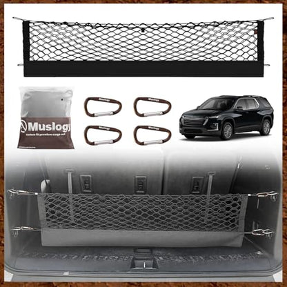 Muslogy Truck Bed Cargo Net Trunk Netting Compatible with 2018-2023 Chevy Traverse Accessories, Pickup Cargo Organizer SUV Sedan Storage Net w/Heavy Duty Carabiners - style: 2018-2023 Traverse
