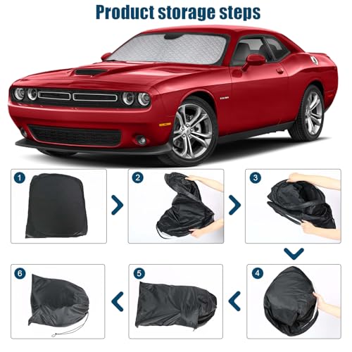 6 Layers Custom Fit Windshield Sun Shade for 2008-2023 Dodge Challenger, Foldable Car Sunshade with Storage Bag, Heat Reflective & UV Protection - size: 2008-2023 Dodge Challenger
