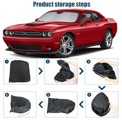 6 Layers Custom Fit Windshield Sun Shade for 2008-2023 Dodge Challenger, Foldable Car Sunshade with Storage Bag, Heat Reflective & UV Protection - size: 2008-2023 Dodge Challenger