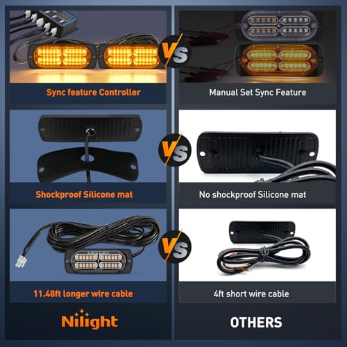 Nilight 4PCS LED Strobe lights 12V 24V Sync Feature Amber 24LED Emergency Hazard Warning Lights with Controller Hard Wire or Cigarette Lighter Plug for Car Truck RVs Campers - color: Amber w/Controller