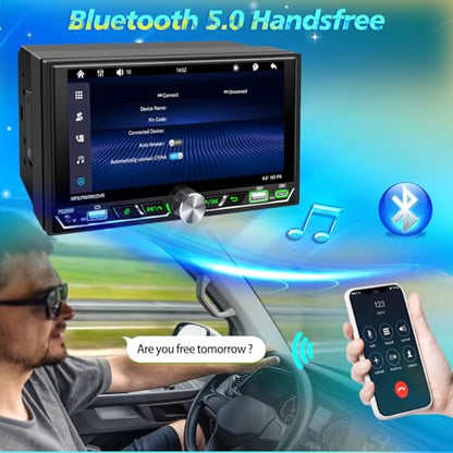 Double Din Car Stereo 6.8" Touch Screen with Apple CarPlay & Android Auto, Physical Knob Control, Bluetooth 5.0, Wireless Apple Car Play Radio, MirrorLink, FM/AM, Backup Camera, USB/Type-C