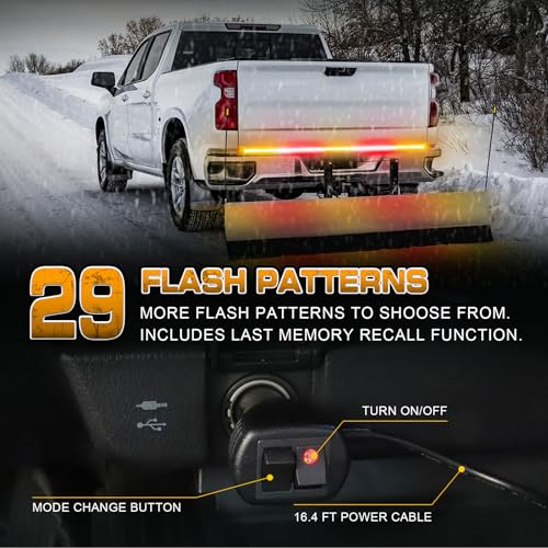 XRIDONSEN 60 inch Amber Red Truck Tailgate Strobe Lights Strip 360 LED Tail Light Bar Flashing Warning Hazard Safety Rear Emergency Lights for Tow Plow Trucks Construction Vehicles Pickup Trailer - color: Amber/Red