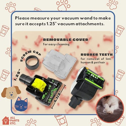Pet Hair Removal Turbo Brush Vacuum Tool, Pet Hair Vacuum Attachment & Two Adapters for 1 3/8” 1-1/4" & 1.5" Compatibility with Shop-Vac, Shark, Miele, Bissell, Hoover, Eureka