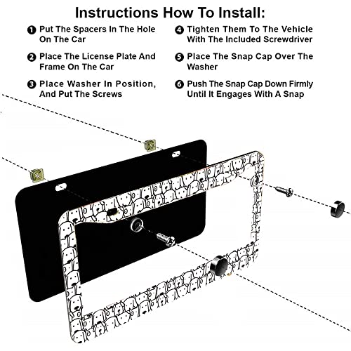 1Pcs Black and White Hand Drawn Cartoon Dog License Plate Frames Cover Holders Stainless Steel Cartoon Dog License Plate Cover with Screw Caps Cover and Screwdriver Set - 2-Hole… - color: Black and White Hand Drawn Cartoon Dog