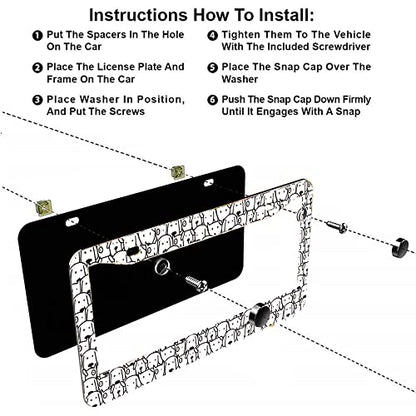 1Pcs Black and White Hand Drawn Cartoon Dog License Plate Frames Cover Holders Stainless Steel Cartoon Dog License Plate Cover with Screw Caps Cover and Screwdriver Set - 2-Hole… - color: Black and White Hand Drawn Cartoon Dog