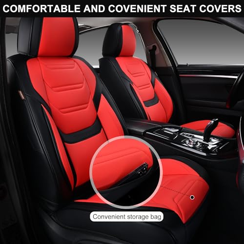 TIEHESYT Car Seat Covers Full Set, Breathable Leather Automotive Front and Rear Seat Covers, Car Seat Protectors Full Set, Compatible with Most Vehicles, SUV (Black&Red, Front Pair and Rear) - color: Black&Red, size: Front Pair and Rear Headrestless