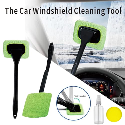 10pcs Car Windshield Cleaning Tool, Windshield Cleaner with 5 Washable and Reusable Microfiber Pads and Extendable Handle, for Auto Glass Wiper (Green（10pcs）) - size: Green（10pcs）