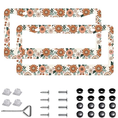 2Pcs Vintage Flower License Plate Frames Cover Holders Stainless Steel Vintage Flower License Plate Cover with Screw Caps Cover and Screwdriver Set - 2-Hole for Girl Women (Vintage Flower) - color: Vintage Flower