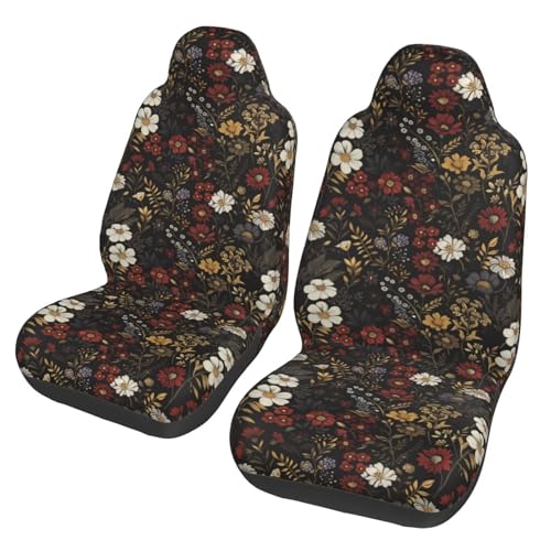 Floral Car Seat Cover Retro Daisy Seat Cushion Auto Bucket Seat Cover Set 2 Pack Hippie Boho Flower Car Front Seat Cushion Elastic Seats Cushion Automotive Seats Covers Accessory, Brown - color: Brown Floral