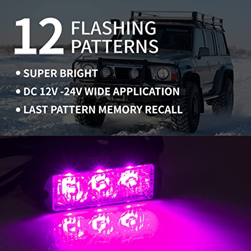 FXC (2PCS 3-LED Strobe Light Purple Waterproof Emergency Beacon Flash Lights,Purishion Caution Bar 12 Different Flashing Car SUV Pickup Truck Van… - color: Purple