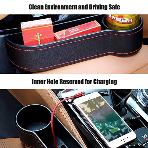 2 Pcs Car Seat Gap Filler - Leather Car Seat Crevice Storage Box with Adhesive Foam Pads, Car Gap Filler Organizer for Front Seat Gap Filler Between Car Seat and Console, Universal Fit