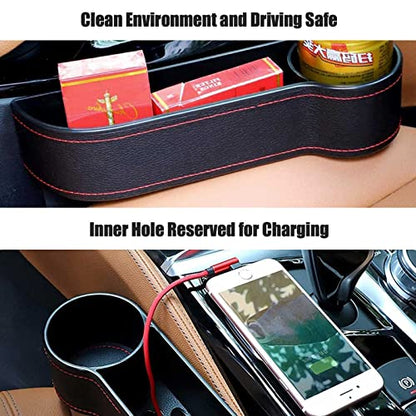 2 Pcs Car Seat Gap Filler - Leather Car Seat Crevice Storage Box with Adhesive Foam Pads, Car Gap Filler Organizer for Front Seat Gap Filler Between Car Seat and Console, Universal Fit