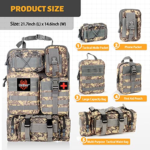 MAIKER Tactical Car Seat Back Organizer, Upgrade Tactical Vehicle Panel Organizer with 5 Detachable Molle Pouch, Universal fits for Most of Vehicle - color: Acu