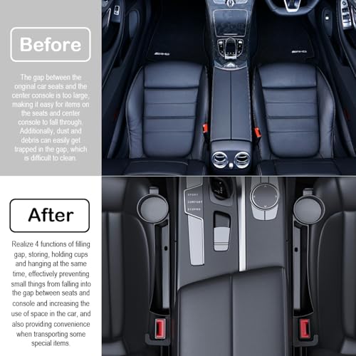 Car Seat Gap Plug with Storage Slot, Auto Gap Filler Organizer with Cup Holder, Universal Carseat Side Gap Filler Strip 2 Pack Between Front Seats & Console, Anti-Drop Pad with Seatbelt Holes, Black - color: Black, Cup Holder & Hook