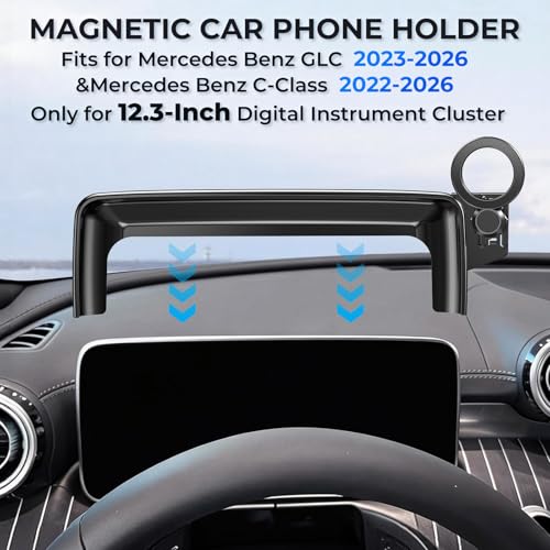Car Phone Holder for Mercedes Benz GLC 2023-2026 & C-Class 2022-2026 (Only for 12.3-Inch Screen) 360° Rotation Magnetic Cell Phone Mount, Compatible with Magsafe, Does Not Affect Air Vent - style: Fit for 23-26 GLC & 22-26 C-Class, 12.3-Inch