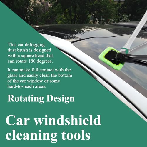 Windshield Cleaning Tool, Extendable Handle Car Window Cleaner with 4 Reusable Microfiber Pads, Auto Inside Glass Wiper for Car Windscreen Cleaning - color: Green