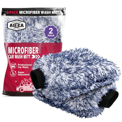 AIDEA Car Wash Mitt Microfiber, 2PK Scratch Free Lint-Free, Wheel Cleaner Mitts, Extra Plush Premium Microfiber Mitt Car Wash Brush, Regular Size 7.12''X10.14'' - color: Dark Blue, size: 2PK