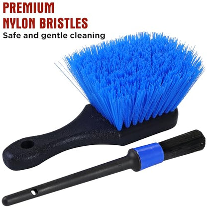 TAKAVU Wheel Tire Brush - Stiff Bristle with Short Handle, Included Detailing Brush - Car Cleaning Kit for Rims, Tires, Interior Vents, Emblems - Scratch Safe (Blue) - color: Blue