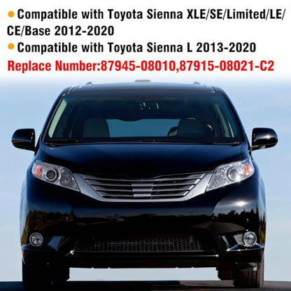 Moonlinks 1Pair Compatible with 2012 2013 2014 2015 2016 2017 2018 2019 2020 Toyota Sienna Mirror Cover Replacement, Black Left Driver Side&Right Passenger Side Door Rearview Side Clip-on Mirror Cap - color: Pair Black