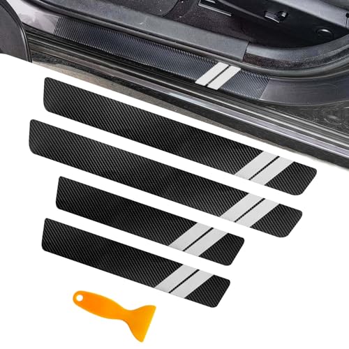 4PCS Car Door Sill Protector, Car Door Edge Guards, Carbon Fiber Auto Door Entry Edge Guard Sill Protection Sticker, Anti-Scratch Threshold Cover Strips for Most Vehicles (White, 4PCS) - color: White, size: 4PCS