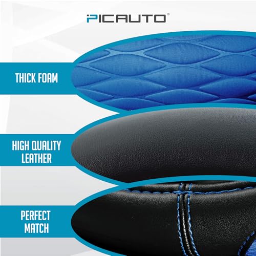 PIC AUTO Steering Wheel Cover, Blue Thick Rhombic Foam and Premium Leather, Universal 14.5-15.5 Inch Breathable Anti-Slip Steering Wheels Accessories for Men & Women - color: Blue
