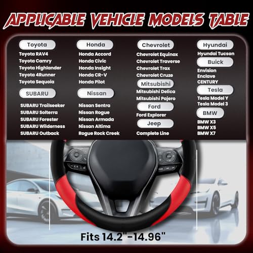 Soft Leather Steering Wheel Cover with Breathable Design and Anti-Slip Grip, Specially Designed for 14.5-15.2 inch Circular Steering Wheels - color: DOUBLE-RED