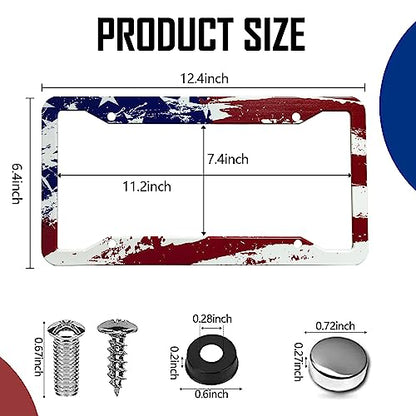 Patriotic American Flag License Plate Frame Holder - 2 Pack Retro Universal Aluminum Matte Stripe US Flag Gloss Car License Plate Frame Covers with Free Screws Fasteners Caps - color: Matte American flag