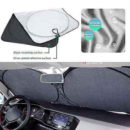 Kewucn Car Windshield Sun Shade with Storage Pouch, Foldable Reflector Automotive Front Window Sunshade Cover, UV Rays and Sun Heat Protection, Suitable for Most Car, Truck, SUV (M-59''×27.56'') - size: M-59''×27.56''