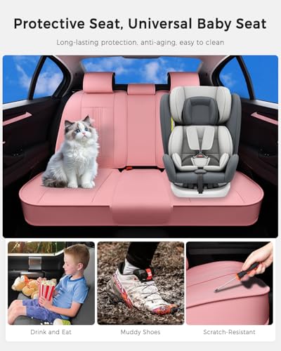 Huidasource Pink Rear Seat Covers, Nappa Leather Back Seat Covers with Ventilation Holes, Velcro Adjustable, Compatible with Seat Belts, Child Safety Seats, fit for Most Cars SUV Truck, Pink - color: R# Pink, size: Back Seat Cover