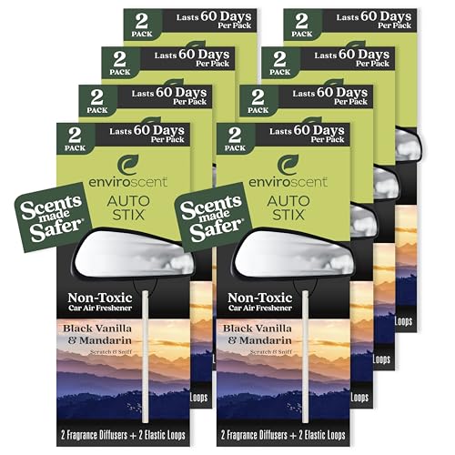 Enviroscent Non-Toxic* Car Air Freshener Auto Stix® - Fragrance Lasts Up to 480 Days - Includes Auto Stix® Diffusers & Elastic Loops - Mother’s Day Gift for Mom - Black Vanilla & Mandarin (Pack of 8) - size: 8 Count (Pack of 2)