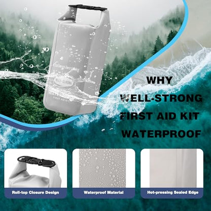 Boat First Aid Kit Waterproof, WELL-STRONG Marine Emergency Kit with Roll Top Dry Bag for Boating Fishing Kayaking – Water-Resistant Contents for Camping & Beach（Light Grey） - color: Ws011-lightgrey