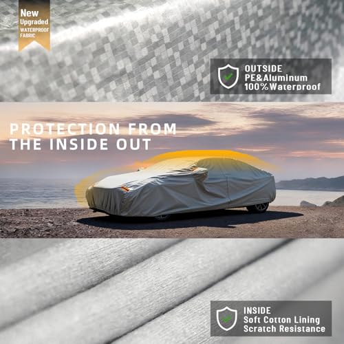 6 Layers Car Cover Waterproof All Weather for Automobiles Outdoor Full Cover Rain Sun UV Protection with Zipper Cotton Size A2 (186" to 193") Universal Fit for Sedan - size: A2 Fit Sedan-Length (186" To 193")