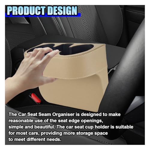 ZIMISI Car Cup Holder, PU Leather Auto Front Console Gap Filler Organizer, Multifunctional Cup Drink Holder, Car Seat Gap Filler Storage Box, Coin Bucket, Cell Mobile Phone Holder (Beige) - color: Beige