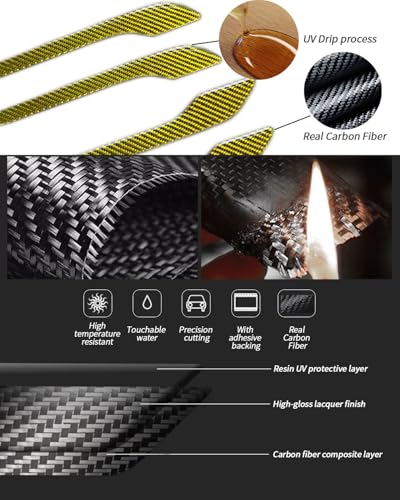 Carbon Fiber Door Handle Cover, Door Handle Protective Cover Decoration Compatible with Tesla Model Y/3 Accessories (2017-2025) Highland & Juniper Compatible (4 Pieces) (Yellow with drip) - style: Yellow with drip