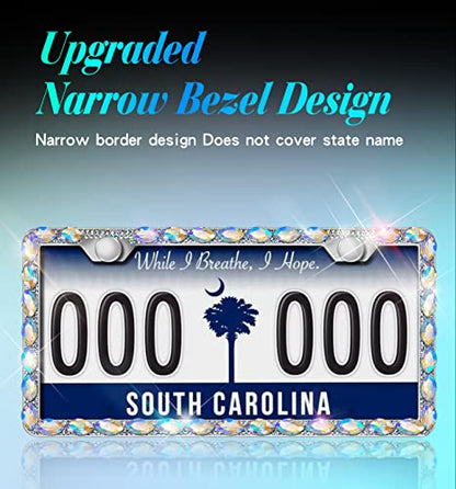 Bling License Plate Frames for Women,Sparkly Diamond Rhinestone License Plate Frame,with Premium Gift Box Handmade Crystal Premium Stainless Steel License Plate Holder (Colorful 1pack) - color: colorful