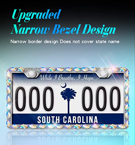 2 Pack Bling License Plate Frames for Women,Sparkly Diamond Rhinestone License Plate Frame,Elegant Gift Box with Handmade Crystal Premium Stainless Steel License Plate Holder (Colorful) - color: colorful-2pcs