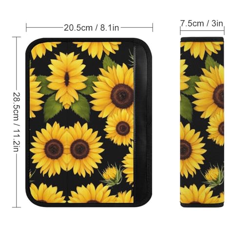 Men's Car Belt Covers 2PCS Fashion Cushion Pad Car Shoulder Strap Harness Pad Floral Black Yellow Flowers Sunflower - color: Color856