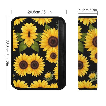 Men's Car Belt Covers 2PCS Fashion Cushion Pad Car Shoulder Strap Harness Pad Floral Black Yellow Flowers Sunflower - color: Color856