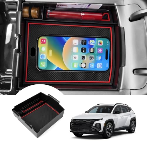 Autorder Center Console Organizer for 2025 Tucson Limited Accessories Armrest Storage Box Secondary Insert Tray with 2 Color Mats - size: 2025 Tucson