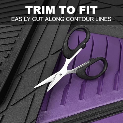 CAR PASS Heavy Duty Rubber Car Mats, Deep-Dish Car Floor Mats All Weather, Universal Two-Tone Trim-to-Fit for SUVs Trucks Sedans, Waterproof Anti-Slip, 3 Pieces V12 Black and Metallic Purple - color: Black and Purple