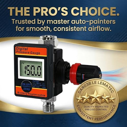 LE LEMATEC Digital Air Pressure Regulator with Locking Valve for Air Slip Prevention, 1/4 NPT Inline Airflow Regulator Up to 160 PSI for Air Compressor, HVLP Spray Paint Gun & Pneumatic Tools (DAR03B) - style: Locking Valve Version