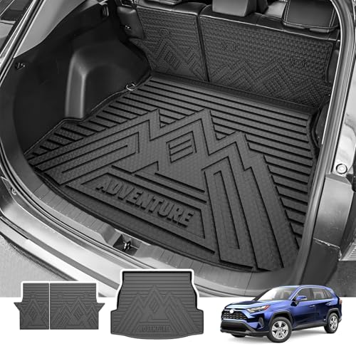Powerty Cargo Mats with Backrest Mat for Toyota RAV4 2019-2025 Accessories(Include Hybrid&Gasoline), All Weather TPE Cargo Trunk Liners with Seat Back Mat Replacement for RAV4 (Trunk Mat+Backrest Mat) - size: Cargo+Backrest Mat｜For｜19-25｜Toyota Rav4