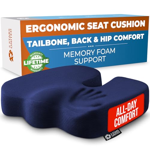 5 STARS UNITED Seat Cushion - Memory Foam Chair Cushion for Tailbone Pain Relief - Ergonomic Support for Coccyx, Sciatica & Butt - Office, Desk & Gaming Chair, Car Seat, Wheelchair, Airplane, Blue - color: Blue Mesh, size: Large